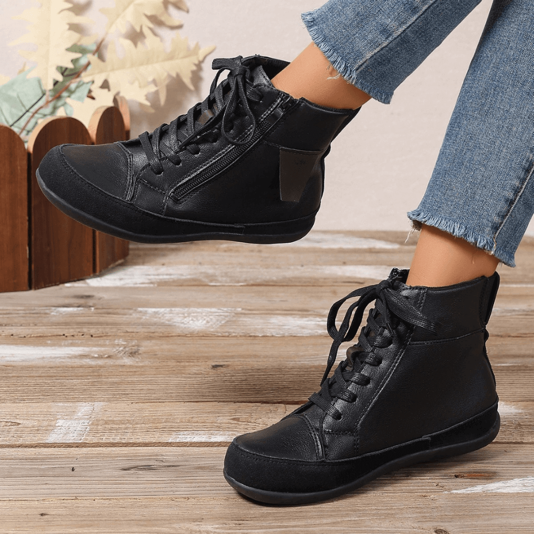 Women's Lace-Up Ankle Boots Side Zipper Round Toe Casual Walking - Lolly 