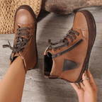 Women's Lace-Up Ankle Boots Side Zipper Round Toe Casual Walking - Lolly 