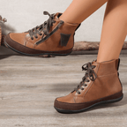 Women's Lace-Up Ankle Boots Side Zipper Round Toe Casual Walking - Lolly 