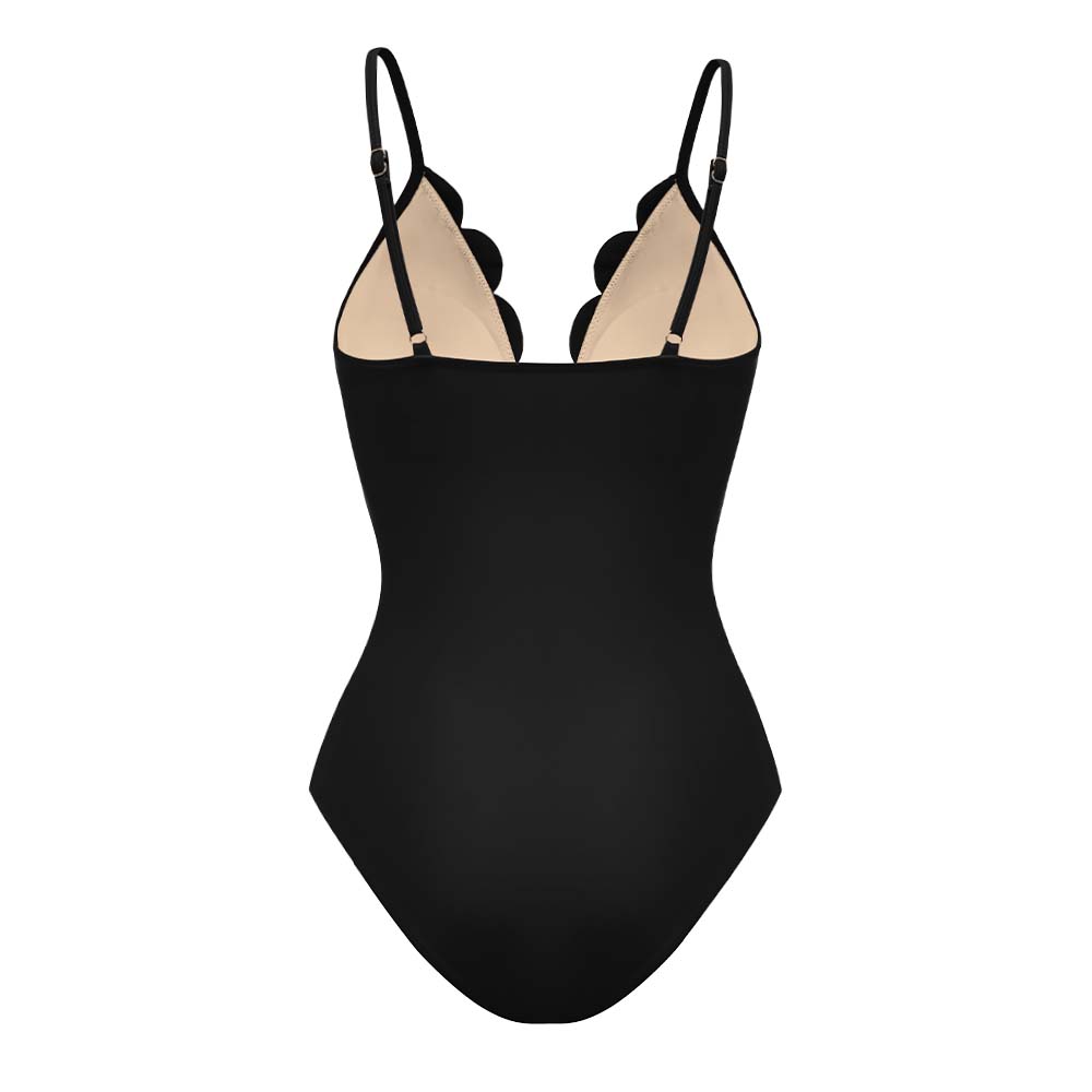 Women's Laser Cut Floral Hollow-Out One-Piece Swimsuit & Long Skirt Set V-Neck Beach Vacation Pool Party Resort Cruise – Black - Lolly 