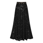 Women's Laser Cut Floral Hollow-Out One-Piece Swimsuit & Long Skirt Set V-Neck Beach Vacation Pool Party Resort Cruise – Black - Lolly 