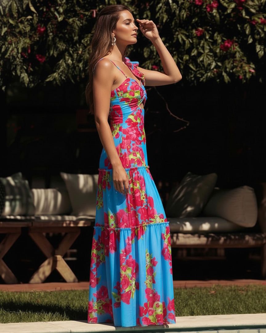 Women's Laser Cut Flower Hollow One-Piece Swimsuit with Cover Up Skirt V-Neck Elegant Beach Summer Swimwear – Navy Blue - Lolly 