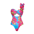 Women's Laser Cut Flower Hollow One-Piece Swimsuit with Cover Up Skirt V-Neck Elegant Beach Summer Swimwear – Navy Blue - Lolly 