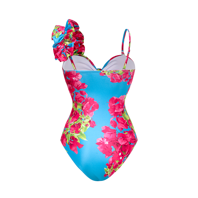 Women's Laser Cut Flower Hollow One-Piece Swimsuit with Cover Up Skirt V-Neck Elegant Beach Summer Swimwear – Navy Blue - Lolly 