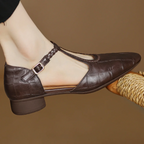 Women's Leather Mary Jane Flat Shoes T-Strap Round Toe Metal Buckle Casual Work Office Everyday Comfortable Walking Smart Casual – Sarah & Kate - Lolly 