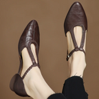 Women's Leather Mary Jane Flat Shoes T-Strap Round Toe Metal Buckle Casual Work Office Everyday Comfortable Walking Smart Casual – Sarah & Kate - Lolly 