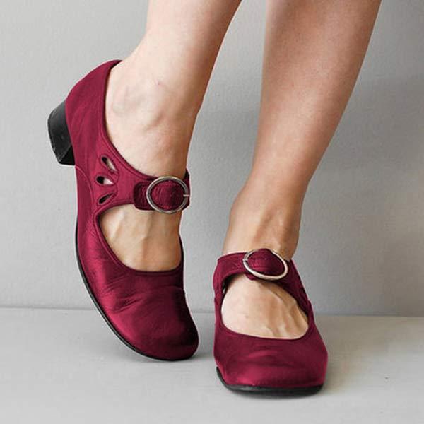 Women's Leather Mary Jane Shoes Buckle Strap Low Heel Casual Formal Everyday Shoes – Federica - Lolly 
