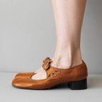 Women's Leather Mary Jane Shoes Buckle Strap Low Heel Casual Formal Everyday Shoes – Federica - Lolly 