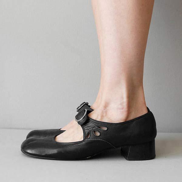 Women's Leather Mary Jane Shoes Buckle Strap Low Heel Casual Formal Everyday Shoes – Federica - Lolly 