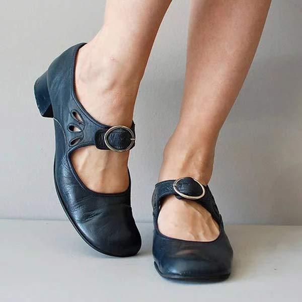 Women's Leather Mary Jane Shoes Buckle Strap Low Heel Casual Formal Everyday Shoes – Federica - Lolly 