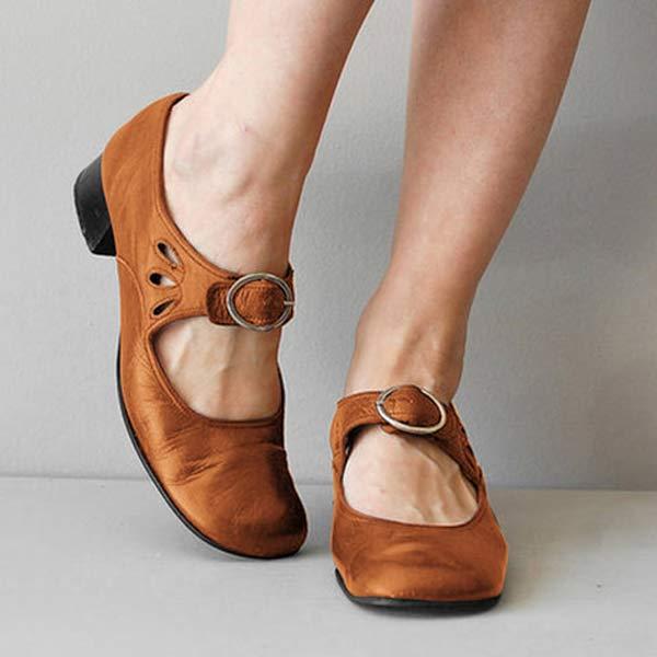 Women's Leather Mary Jane Shoes Buckle Strap Low Heel Casual Formal Everyday Shoes – Federica - Lolly 