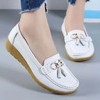 Women's Leather Moccasin Loafers Slip-On Flat Arch Support Casual Everyday Shoes - Lolly 