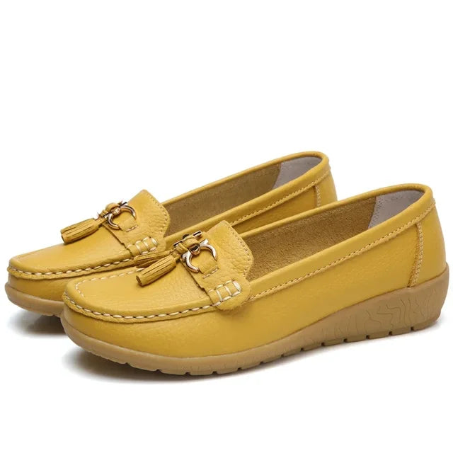 Women's Leather Moccasin Loafers Slip-On Flat Arch Support Casual Everyday Shoes - Lolly 