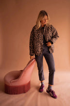 Women's Leopard Print Bomber Jacket Snap-Button Casual Outerwear - Lolly 