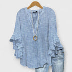 Women's Lightweight Floral Print Blouse Ruffle Bell Sleeve V-Neck Casual Elegant Everyday Top – Kay - Lolly 