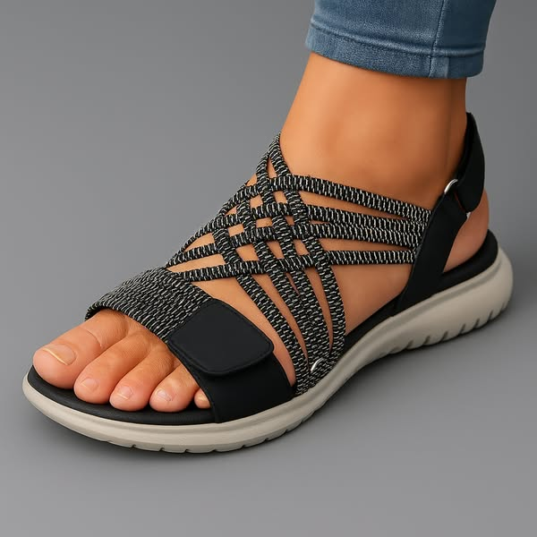 Women's Lightweight Orthopedic Crisscross Elastic Strap Sandals Open Toe Slingback Cushioned Sole Casual Summer Beach Everyday Walking – Sanarita - Lolly 