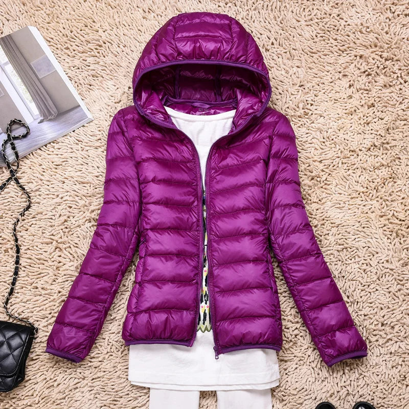 Women's Lightweight Puffer Jacket Hooded Packable Winter Quilted Coat - Lolly 
