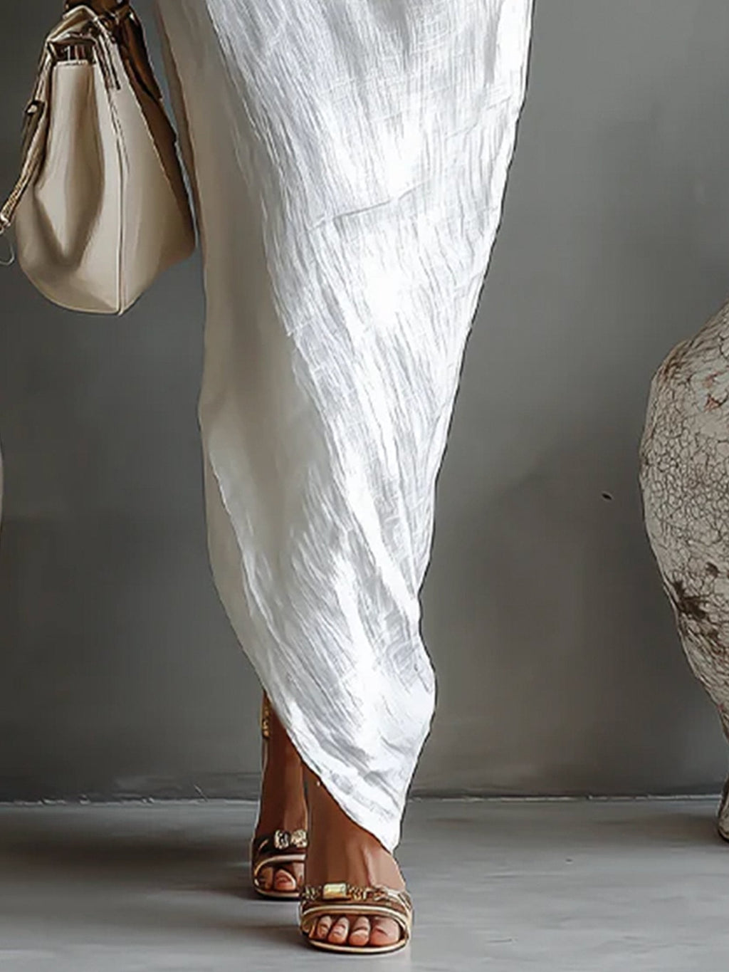 Women's Linen Balloon Sleeve Long Dress Off-Shoulder Oversized Relaxed Fit Casual Summer Beach Vacation Resort Everyday – Brisa - Lolly 