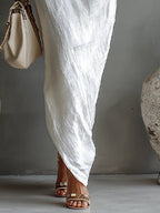 Women's Linen Balloon Sleeve Long Dress Off-Shoulder Oversized Relaxed Fit Casual Summer Beach Vacation Resort Everyday – Brisa - Lolly 