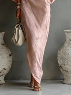 Women's Linen Balloon Sleeve Long Dress Off-Shoulder Oversized Relaxed Fit Casual Summer Beach Vacation Resort Everyday – Brisa - Lolly 