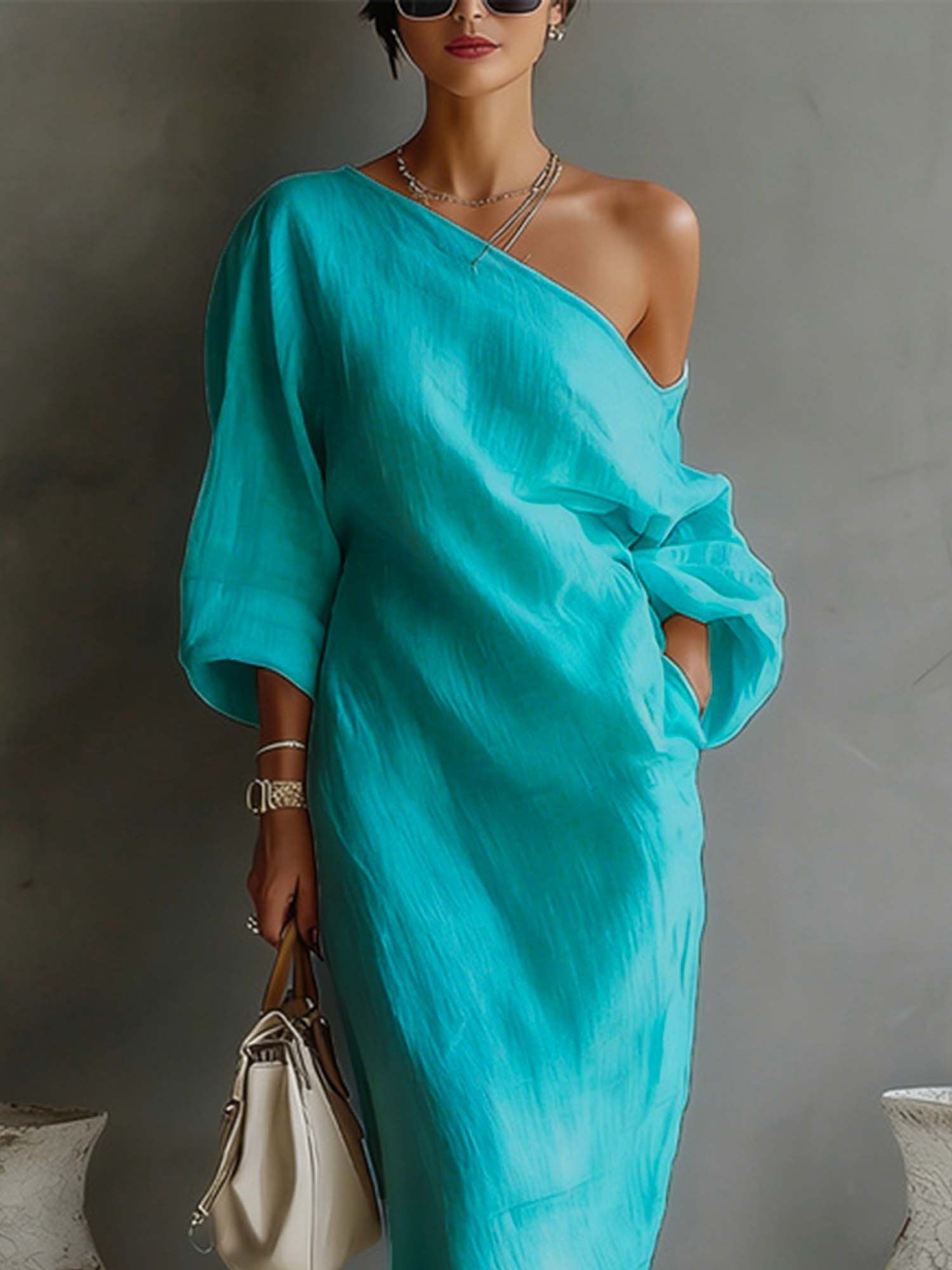 off shoulder vacation dress Women's Linen Balloon Sleeve Long Dress Off-Shoulder Oversized Relaxed –  Lolly