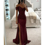 Women's Long Off-Shoulder Sequin Evening Dress Slit Elegant Formal Gown – Wensilian - Lolly 