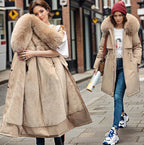 Women's Long Parka Coat Faux Fur Hood Drawstring Waist Winter Waterproof Padded - Lolly 