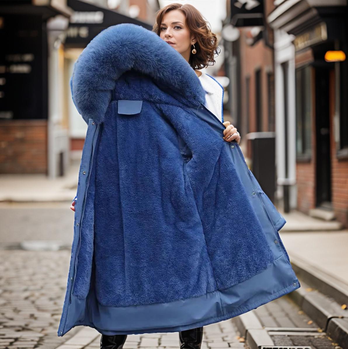 Women's Long Parka Coat Faux Fur Hood Drawstring Waist Winter Waterproof Padded - Lolly 