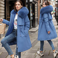 Women's Long Parka Coat Faux Fur Hood Drawstring Waist Winter Waterproof Padded - Lolly 