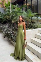 Women's Long Wedding Dress Pleated Lace Halter Bodice Fluid Skirt Formal Elegant Gown – Kenley - Lolly 
