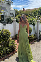 Women's Long Wedding Dress Pleated Lace Halter Bodice Fluid Skirt Formal Elegant Gown – Kenley - Lolly 