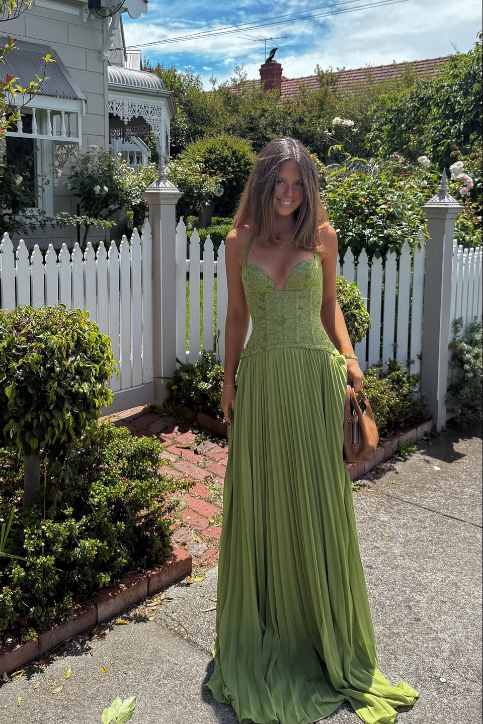 Women's Long Wedding Dress Pleated Lace Halter Bodice Fluid Skirt Formal Elegant Gown – Kenley - Lolly 