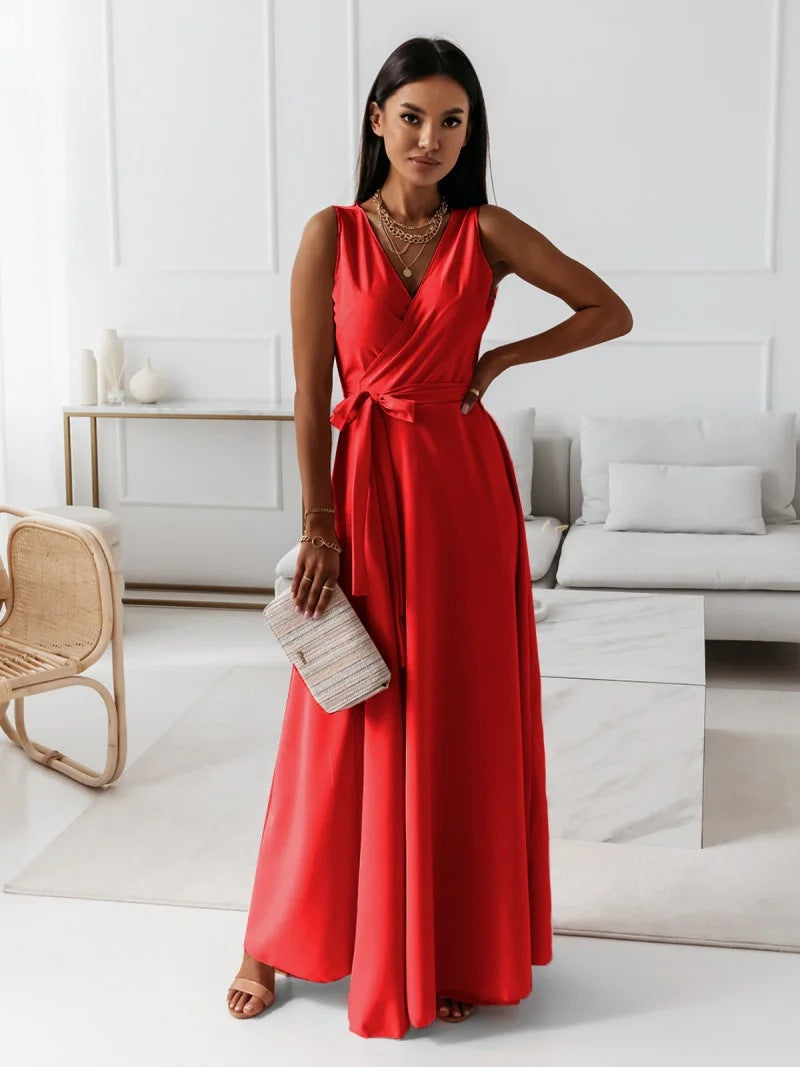 Women's Long Wedding Guest Dress Elegant Wrap Bodice Fluid Silhouette Formal Ceremony Gown - Lolly 