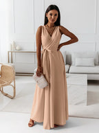 Women's Long Wedding Guest Dress Elegant Wrap Bodice Fluid Silhouette Formal Ceremony Gown - Lolly 
