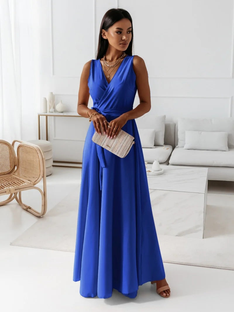 Women's Long Wedding Guest Dress Elegant Wrap Bodice Fluid Silhouette Formal Ceremony Gown - Lolly 
