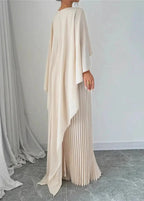 Women's Long Wedding Guest Dress Pleated Cape Overlay Fluid Elegant Formal Gown – Makayla - Lolly 