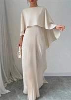 Women's Long Wedding Guest Dress Pleated Cape Overlay Fluid Elegant Formal Gown – Makayla - Lolly 