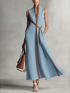 Women's Loose Sleeveless Cotton Linen Midi Formal Dress High Neck Summer Beach Vacation Work Everyday – Aurora - Lolly 