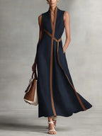 Women's Loose Sleeveless Cotton Linen Midi Formal Dress High Neck Summer Beach Vacation Work Everyday – Aurora - Lolly 