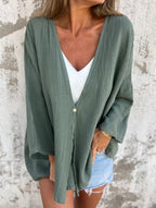 Women's Loose V-Neck Cardigan Mid-Length Sleeve Open Front Lightweight Casual Everyday Sweater – Multicolor - Lolly 