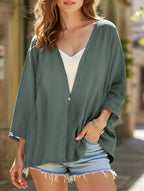 Women's Loose V-Neck Cardigan Mid-Length Sleeve Open Front Lightweight Casual Everyday Sweater – Multicolor - Lolly 