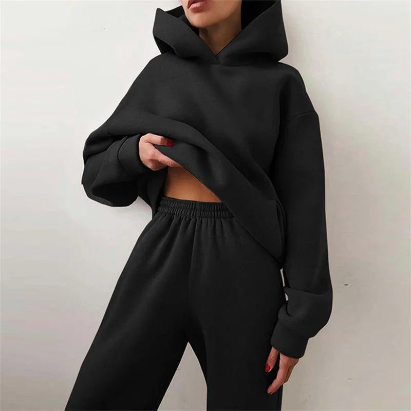 Women's Lounge Sets – Oversized Cropped Hoodie & Wide-Leg Sweatpants - Lolly 