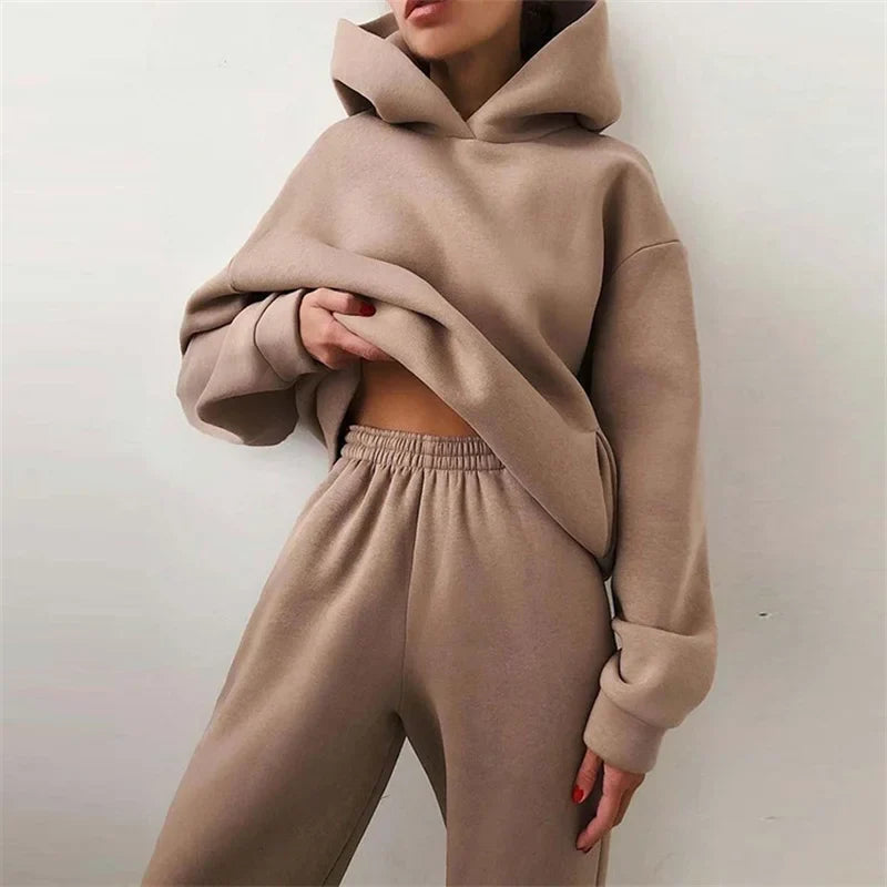 Women's Lounge Sets – Oversized Cropped Hoodie & Wide-Leg Sweatpants - Lolly 