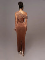 Women's Luxe One-Shoulder Long Dress Sculpted Bodycon Formal Wedding Evening Gala Elegant – Agatha - Lolly 