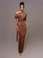 Women's Luxe One-Shoulder Long Dress Sculpted Bodycon Formal Wedding Evening Gala Elegant – Agatha - Lolly 