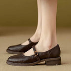 Women's Mary Jane Flats Single Strap Round Toe Leather Casual Work Office Walking Shoes - Lolly 