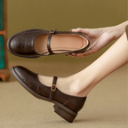 Women's Mary Jane Flats Single Strap Round Toe Leather Casual Work Office Walking Shoes - Lolly 