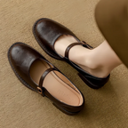 Women's Mary Jane Flats Single Strap Round Toe Leather Casual Work Office Walking Shoes - Lolly 