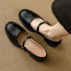 Women's Mary Jane Flats Single Strap Round Toe Leather Casual Work Office Walking Shoes - Lolly 