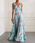 Women's Maxi Dress – Deep V-Neckline Sleeveless A-Line - Lolly 